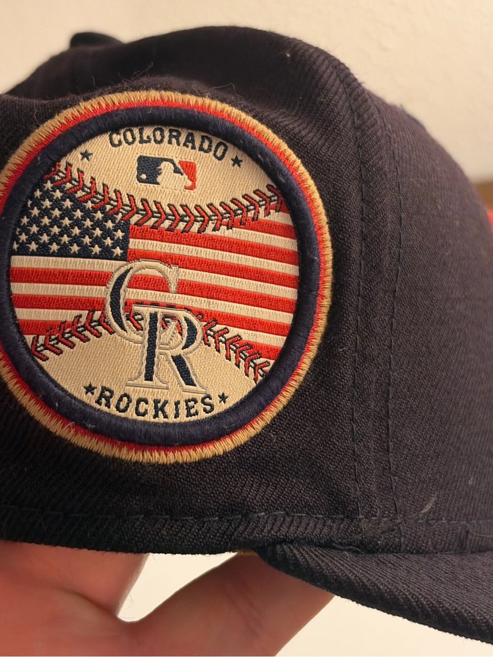 Navy Baseball Cap with American Flag Patch Colorado Rockies